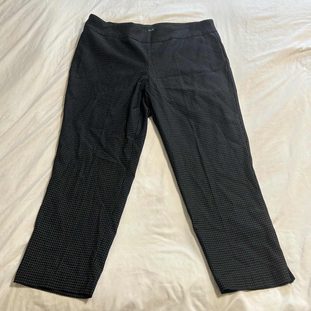 Counterparts Womens 16P Black Grid Pull On Dress Pants Petite Stretch Trousers